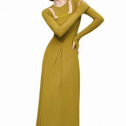 Elegant Hollow-Out Sequined Dress - Sophisticated Slim Pleated O-neck Autumn Party Dress - Très Elite