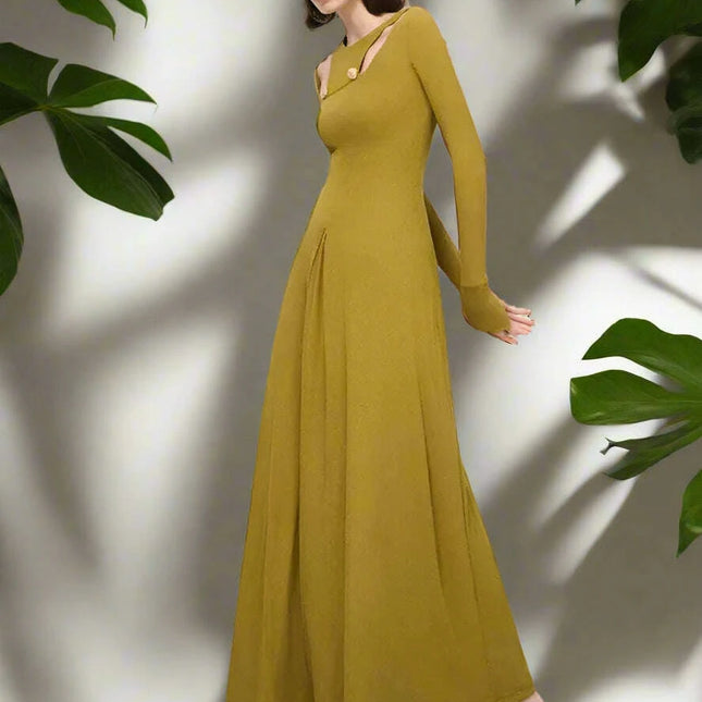 Elegant Hollow-Out Sequined Dress - Sophisticated Slim Pleated O-neck Autumn Party Dress