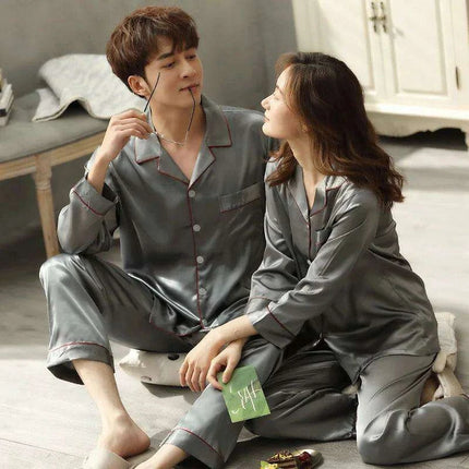 Elegant Ice Silk Pajama Set for Couples - Luxurious Sleepwear for Him and Her - Très Elite