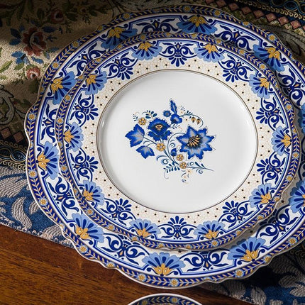 Elegant Italian Blue and White Floral Fine China Dining Set - Très Elite