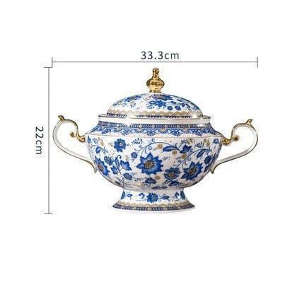 Elegant Italian Blue and White Floral Fine China Dining Set - Très Elite