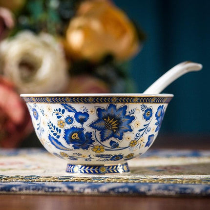 Elegant Italian Blue and White Floral Fine China Dining Set - Très Elite