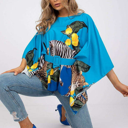 Elegant Italian Style Printed Blouse With Stylish Belt - Très Elite