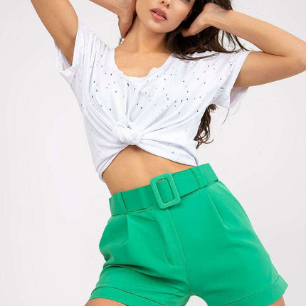 Elegant Italian Zip Front Shorts With Coordinating Belt - Très Elite