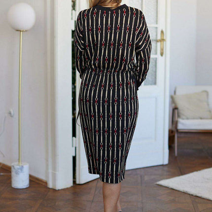 Elegant Jacquard Knit Midi Dress for Modern Women