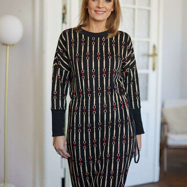 Elegant Jacquard Knit Midi Dress for Modern Women