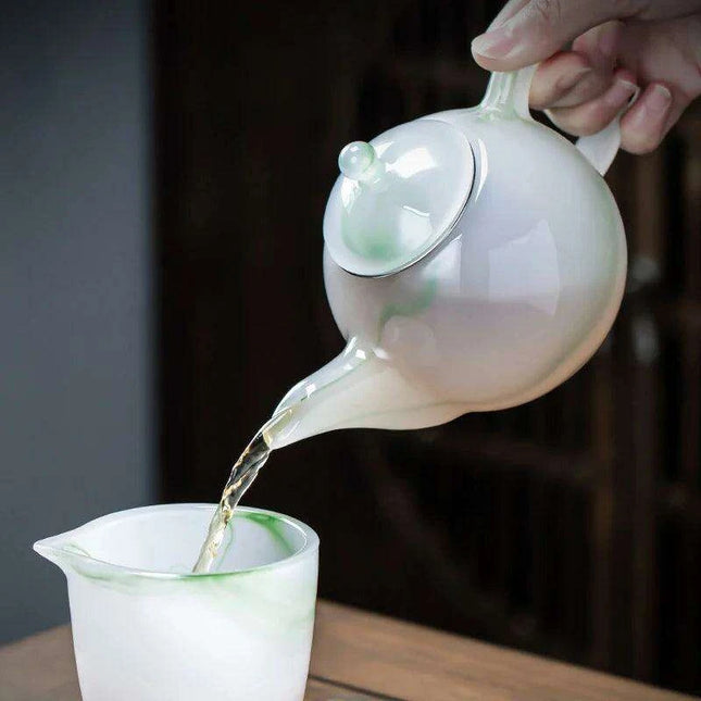 Elegant Jade Green Porcelain Tea Set - Deluxe Brewing Experience - Très Elite
