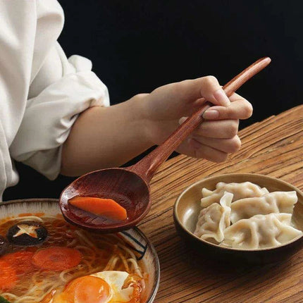 Elegant Japanese Artisan Wooden Soup Spoon with Extended Handle for Fine Dining - Très Elite