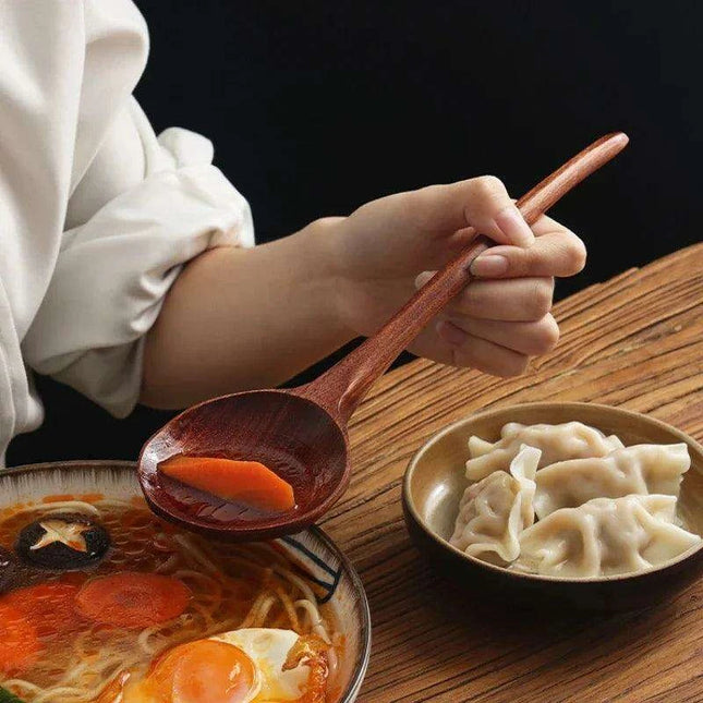 Elegant Japanese Artisan Wooden Soup Spoon with Extended Handle for Fine Dining