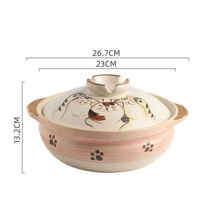 Elegant Japanese Cat-Themed Ceramic Stew Pot with Comfortable Double Ear Handles for Gourmet Cooking - Très Elite