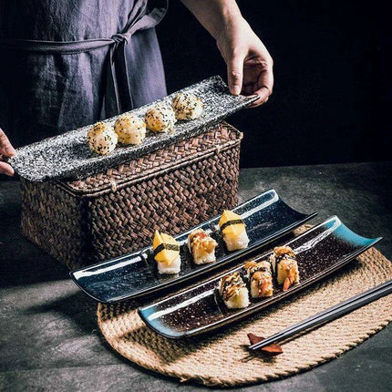 Elegant Japanese Ceramic Rectangular Plate Set for Sushi, Hot Pot, and Side Dishes - Très Elite