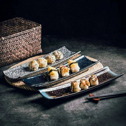 Elegant Japanese Ceramic Rectangular Plate Set for Sushi, Hot Pot, and Side Dishes - Très Elite