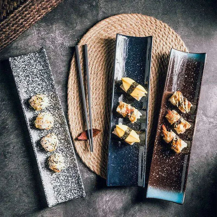 Elegant Japanese Ceramic Rectangular Plate Set for Sushi, Hot Pot, and Side Dishes - Très Elite