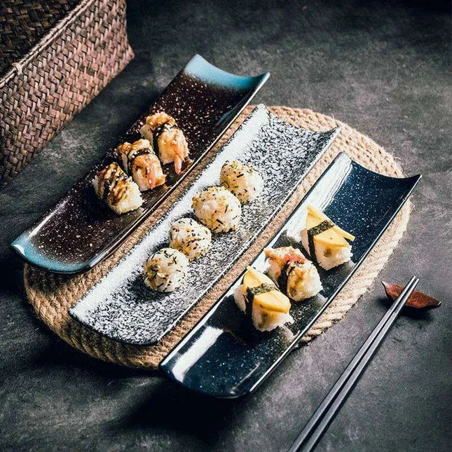 Elegant Japanese Ceramic Rectangular Plate Set for Sushi, Hot Pot, and Side Dishes - Très Elite