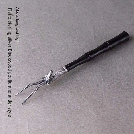 Elegant Japanese Copper Teapot Set with Silver Fork and Iron Stand..