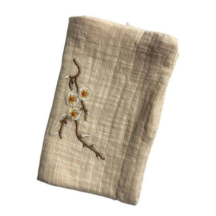 Elegant Japanese Matcha Tea Towel Set with Bamboo Whisk and Floral Design..