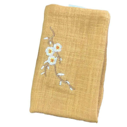 Elegant Japanese Matcha Tea Towel Set with Bamboo Whisk and Floral Design..