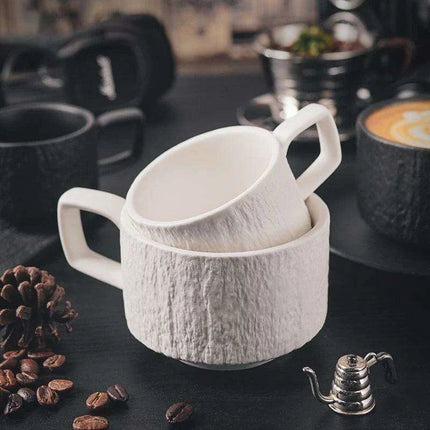Elegant Japanese Rock Texture Porcelain Coffee Cup and Plate Set - Elevate Your Sipping Experience - Très Elite