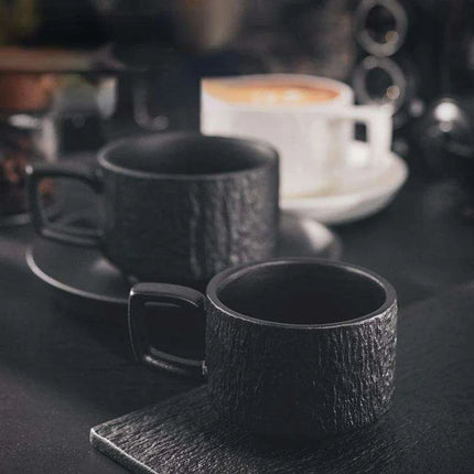 Elegant Japanese Rock Texture Porcelain Coffee Cup and Plate Set - Elevate Your Sipping Experience - Très Elite