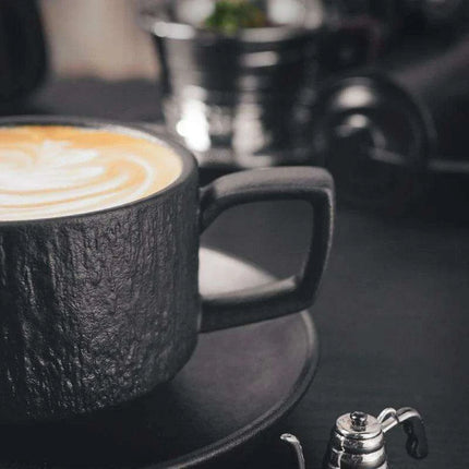 Elegant Japanese Rock Texture Porcelain Coffee Cup and Plate Set - Elevate Your Sipping Experience - Très Elite