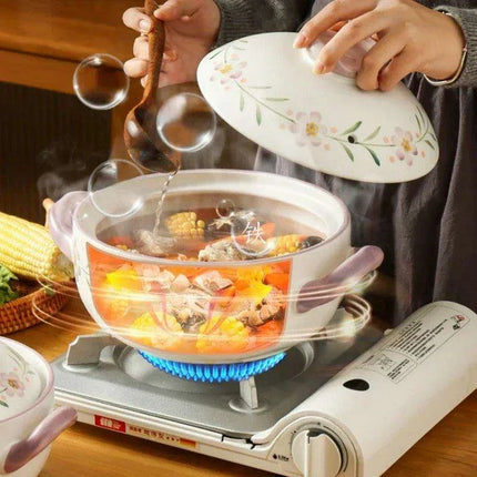Elegant Japanese Taro Clay Casserole with Purple Floral Design for Gas Cooking: Experience Authentic High-Heat Culinary Traditions - Très Elite