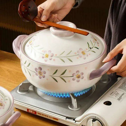 Elegant Japanese Taro Clay Casserole with Purple Floral Design for Gas Cooking: Experience Authentic High-Heat Culinary Traditions - Très Elite