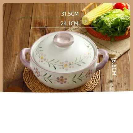 Elegant Japanese Taro Clay Casserole with Purple Floral Design for Gas Cooking: Experience Authentic High-Heat Culinary Traditions - Très Elite