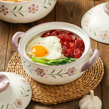 Elegant Japanese Taro Clay Casserole with Purple Floral Design for Gas Cooking: Experience Authentic High-Heat Culinary Traditions - Très Elite