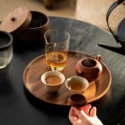 Elegant Japanese Walnut Round Serving Platter for Upscale Events - Très Elite