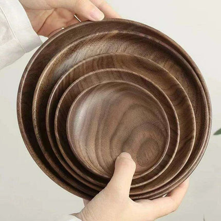 Elegant Japanese Walnut Round Serving Platter for Upscale Events - Très Elite
