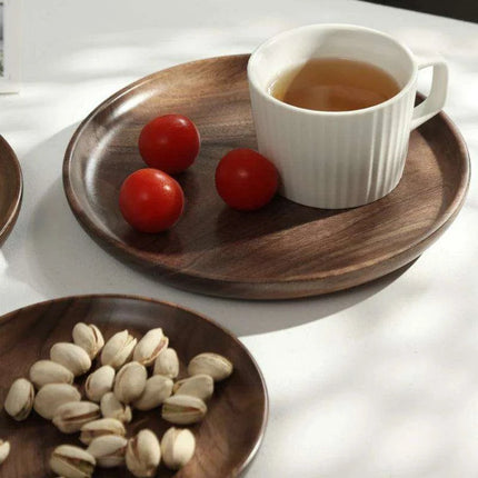 Elegant Japanese Walnut Round Serving Platter for Upscale Events - Très Elite