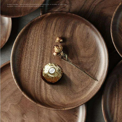 Elegant Japanese Walnut Round Serving Platter for Upscale Events - Très Elite