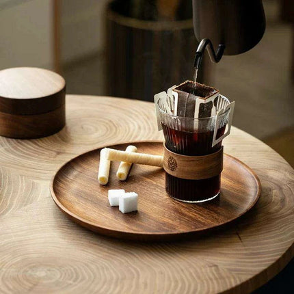 Elegant Japanese Walnut Round Serving Platter for Upscale Events - Très Elite
