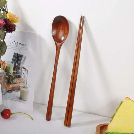 Elegant Japanese Wooden Sushi Cutlery Set with Reusable Chopsticks and Spoon - Très Elite