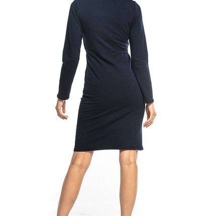 Elegant Knit Dress with Unique Envelope Front - Soft Cotton-Poly Blend - Très Elite