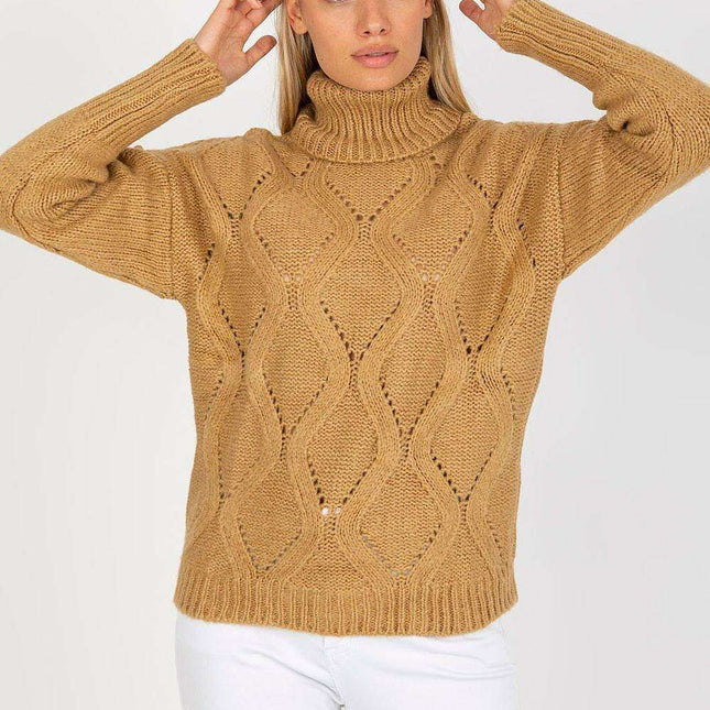 Elegant Knit Turtleneck Pullover Cozy Openwork Sweater - Très Elite