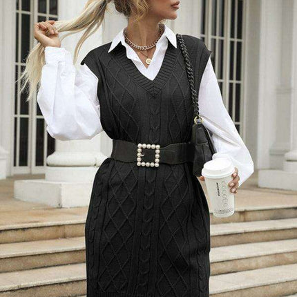 Elegant Knit V-Neck Dress for Effortless Autumn Fashion - Très Elite