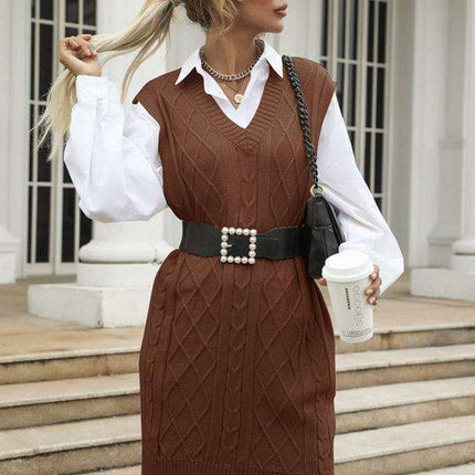 Elegant Knit V-Neck Dress for Effortless Autumn Fashion - Très Elite