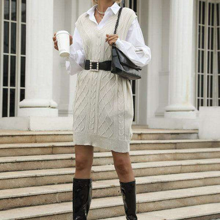 Elegant Knit V-Neck Dress for Effortless Autumn Fashion - Très Elite