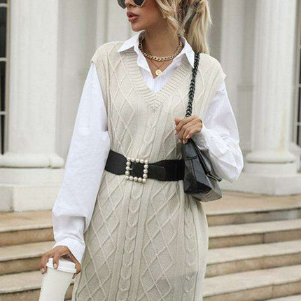 Elegant Knit V-Neck Dress for Effortless Autumn Fashion - Très Elite