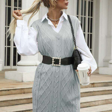 Elegant Knit V-Neck Dress for Effortless Autumn Fashion - Très Elite