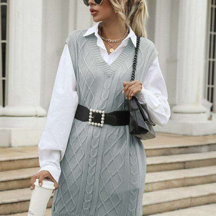 Elegant Knit V-Neck Dress for Effortless Autumn Fashion - Très Elite