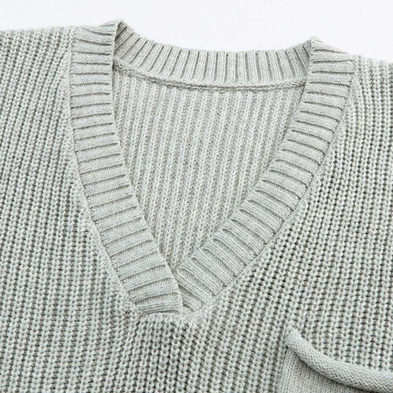 Elegant Knit V Neck Sweater and Flowing Trousers Ensemble - Très Elite