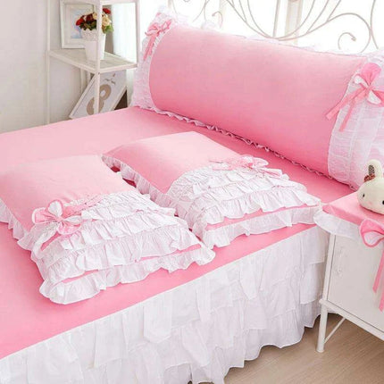 Elegant Korean Princess Pink Lace Bow Cotton Bedding Ensemble for a Stylish Sanctuary - Très Elite