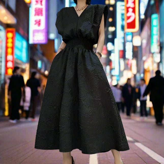 Elegant Korean White V-neck Sleeveless Summer Dress with Comfortable Elastic Waist