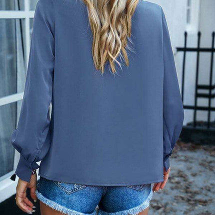 Elegant Lace-Accented Long-Sleeve Blouse - Women's Chic Top - Très Elite