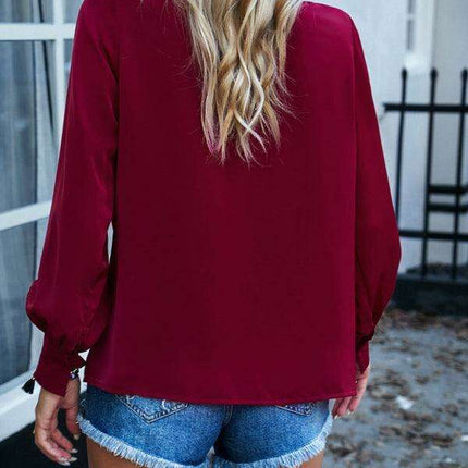 Elegant Lace-Accented Long-Sleeve Blouse - Women's Chic Top - Très Elite
