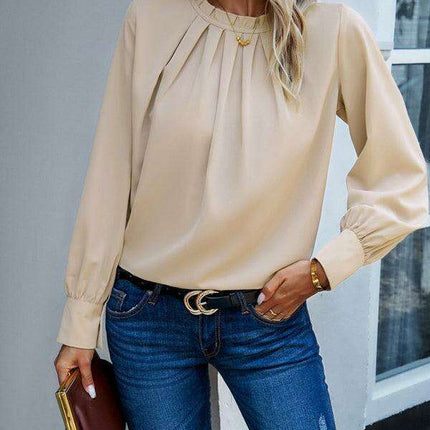 Elegant Lace-Accented Long-Sleeve Blouse - Women's Chic Top - Très Elite
