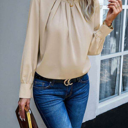 Elegant Lace-Accented Long-Sleeve Blouse - Women's Chic Top - Très Elite
