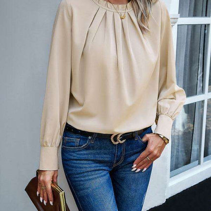 Elegant Lace-Accented Long-Sleeve Blouse - Women's Chic Top - Très Elite